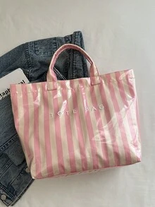 Tas Tote Bahu Dopamine Warna Solid Minimalis Baru Kapasitas Besar Mengkilap, Tas Tangan Komuter Permukaan Lacquer PU Lembut yang Dipersonalisasi - Berwarna merah muda - View 6