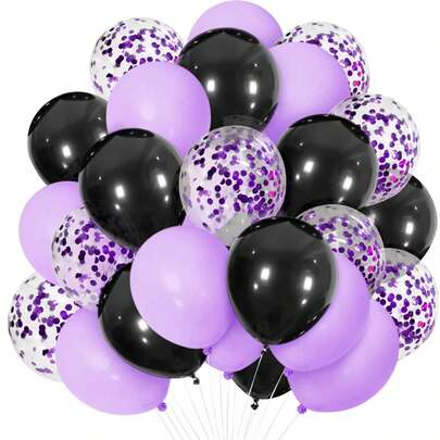 Purple Black Balloons, 30 Pcs 10 Inch Latex Balloons With Purple Confetti Balloons Purple And Black Theme Party Decorations For Birthday Party Wedding Anniversary Festival Carnival Baby Shower