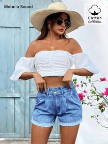Summer All-Match Leisure Music Festival Holiday Fashion Double Buckle Design Slim And Leg-Lengthening Female Campus Hem Ladies Women Denim Shorts Casual - Lavado general azul oscuro - Ver 6