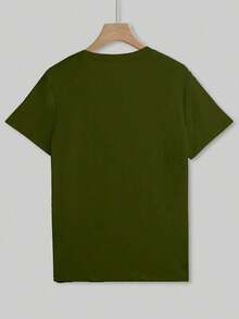 Camiseta casual de mujer con cuello redondo y manga corta con estampado floral - Verde militar - Ver 2