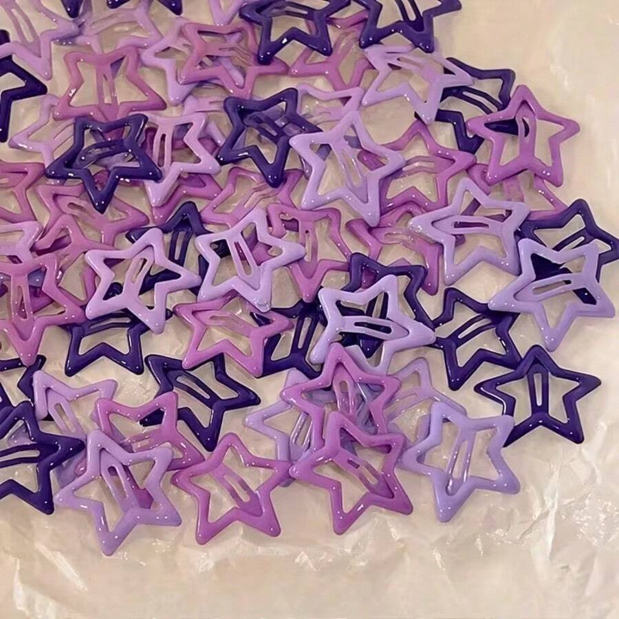 10/20/50/100pcs Purple Star Hair Clips For Women, Fashionable Bangs/Side Fringe Five-Pointed Star, Daily Wear, Bangs Styling, Stylish Clips, Star Design, Durable Hair Clips, Well-Crafted Clips, Women Hair Clips, Decorative Clips, Fashion Enthusiasts, Followers - Star Hair Clip - View 1