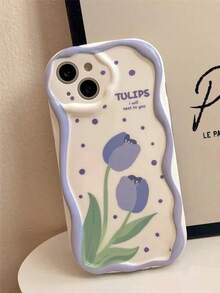 1 chiếc ốp lưng điện thoại họa tiết hoa tulip chấm bi, tương thích với Apple 17 Pro Max, 14/13, 11/12, thiết kế tối giản. - Màu xanh bụi bặm - Xem 4