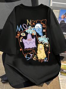 Women's Pure Cotton Short Sleeve T-Shirt, Cartoon Print Top, Regular Shoulder, Short Sleeve, Loose Summer Top, New Style 2024 #3333 Women's Going Out Blouses - 黑色 - 查看 5