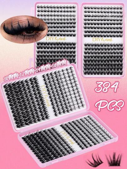 Natural Soft 384 Clusters Multi-Style Mixed Super Large Capacity Mixed Eyelash Book 8-16Mix 0.07mm D Curl Dense Voluminous DIY Handmade Grafting Daily Makeup Manga False Eyelashes New Upgraded Gift Box Set