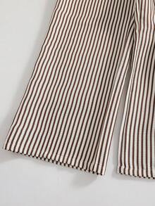 Left Mama Tween GirlsCasual Asymmetrical Ruffle Sleeveless Striped Top And Straight Pants Set, Summer - Brown - View 8
