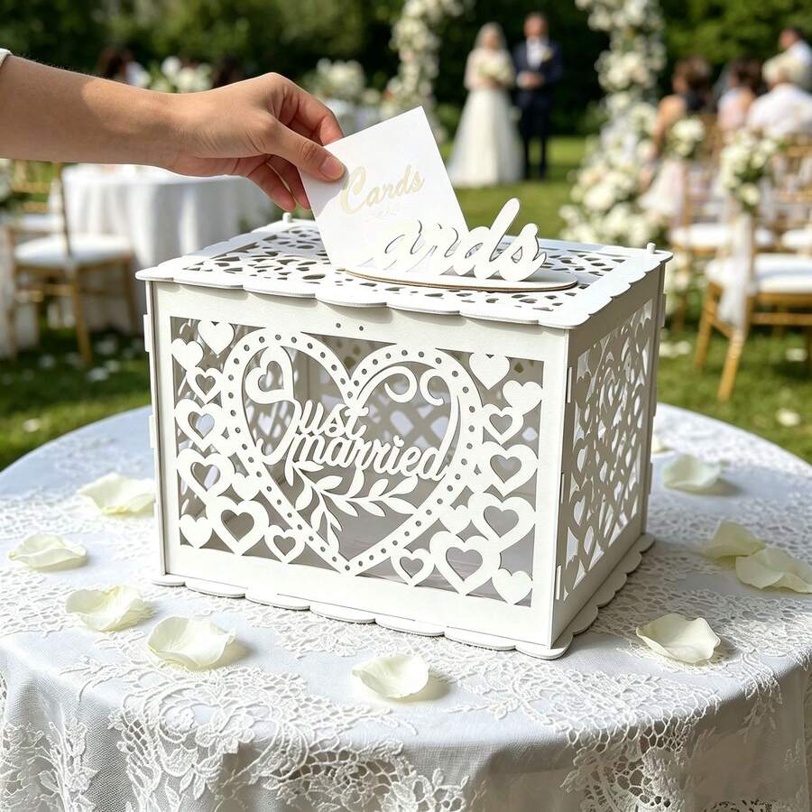 1 Set Upgraded Wooden Wedding Card Box With Lock And Key, Gift Card Holder For Wedding Reception, Natural Hollow Cash Box With Card Logo - Multiple Styles - View 1