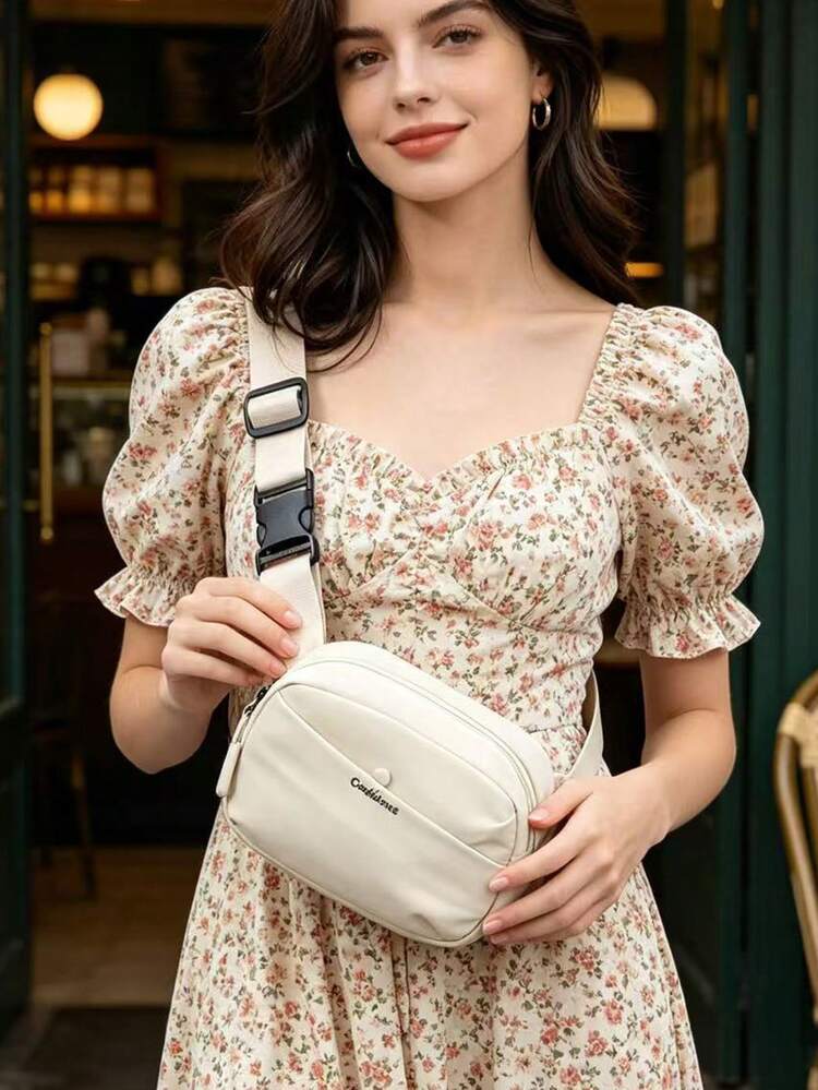 Túi đeo chéo du lịch mini bằng vải nylon màu trơn, đa năng, đơn giản, có ngăn đựng điện thoại, ví đựng tiền xu, kiểu dáng thể thao. - trắng - Xem 3