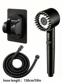 3-Mode High Pressure Handheld Shower Head With Massage Function, One-Touch Shut-Off Massage Shower Head With 12 Replacement Filters, Wall-Mounted, ABS Plastic Material With Polished Surface, Round Design, Modern Minimalist Style, Suitable For Home And Hotel Bathrooms, Essential Accessory For Modern Bathrooms And RVs, Upgrade Your Bathroom For A Spa-Like Bathing Experience, Ideal Gift Choice - Black - View 18