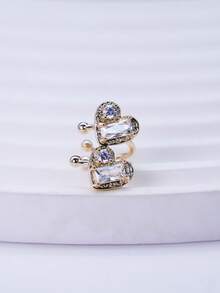 1 pieza Elegante Orejera de Doble Corazón, Diseño de Nicho Elegante, Estilo Elegante de Viaje de Alta Gama - Dorado - Ver 3
