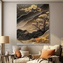 Enmarcado Póster y materiales impresos 2D planos, 1 unidad, pintura sobre lienzo con marco, paisaje en blanco y negro y dorado,  para el hogar, oficina, bar, cafetería, aula, dormitorio, baño, regalo navideño, Día del Padre, Día de la Independencia, ceremonia de graduación, Día de los Caídos - Enmarcado - Ver 5