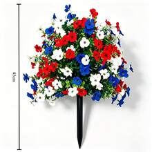 1/2組紅、白、藍、紫色仿真花束，附地插，適合美國7月4日日愛國主題裝飾，適用於戶外庭院、門廊、花瓶 - 多色 - 查看 14