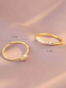 2pcs/Set Cubic Zirconia Decor Ring Copper Jewelry - Gold 2 - View 4