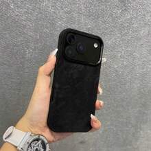 冬季奢华仿毛皮软手机壳，兼容 17 Pro Max、17 Pro、17 Air、17、16、15、14、13、12 Pro Max，防震软后盖 - 黑色 - 查看 1