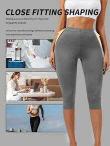 1pc Spring/Summer Yoga 7-Inch Leggings, Versatile Base Layer For Outdoor Running, Hiking, Cycling And Sports - Grey - View 2