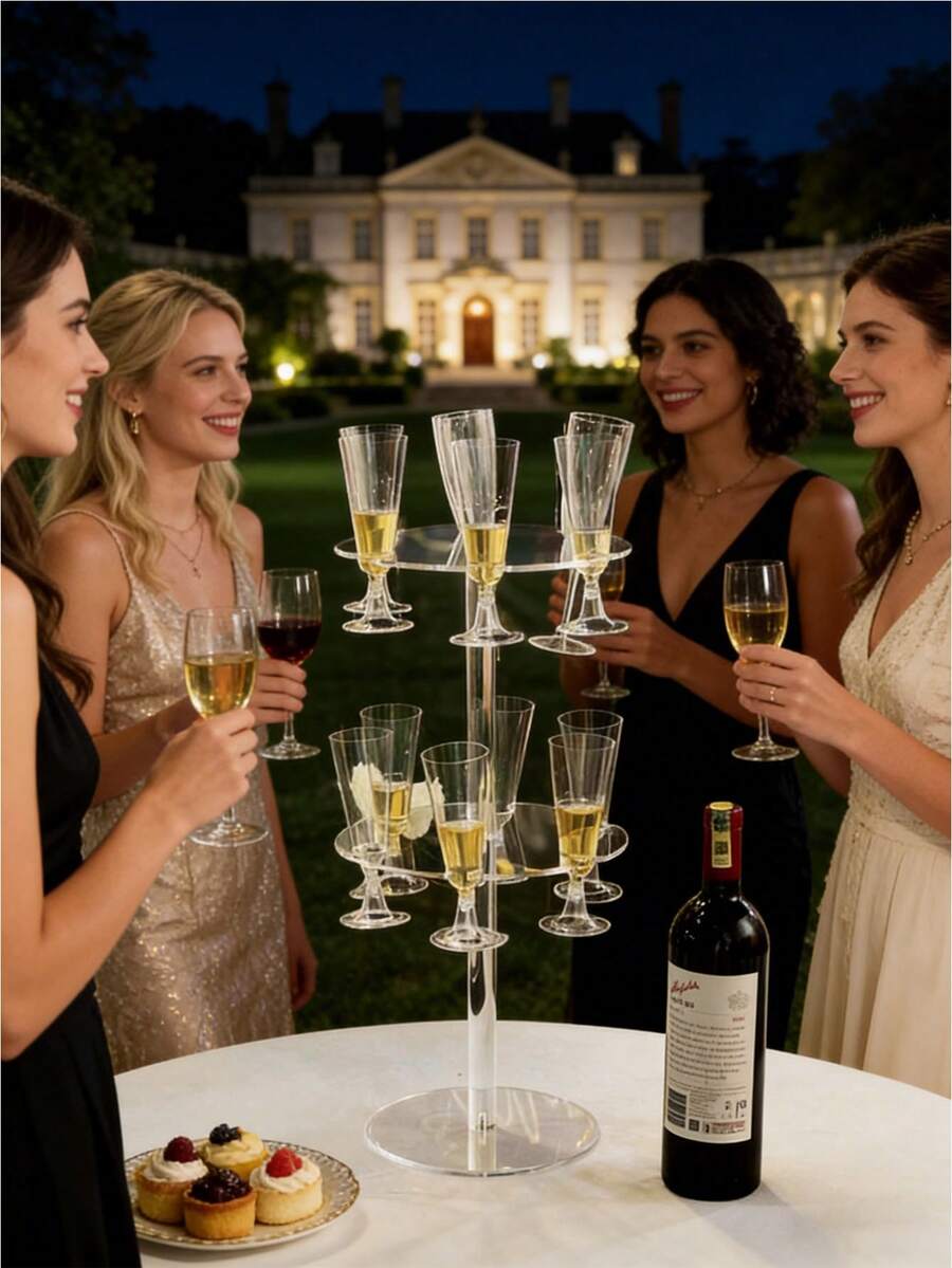 3pcs/Set Elegant Acrylic Champagne Tower Holder, Transparent Orderly Champagne Display Stand For Party, Wedding, Christmas - Transparent - View 1