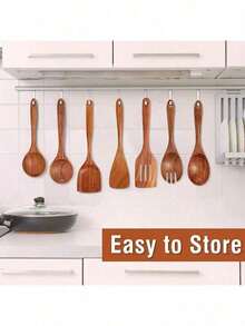 7/1 Juego de utensilios de cocina de boxwood natural de alta calidad, que incluye espátula, colador de arroz, cucharón de sopa, colador y cuchara de cocina, espátula para la cocina, regalo de Navidad - Color de madera natural - Ver 4