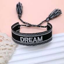 1条绣有“DREAM”字母的手工编织休闲可调节手链，适合派对和日常佩戴。 - 黑色 - 查看 7