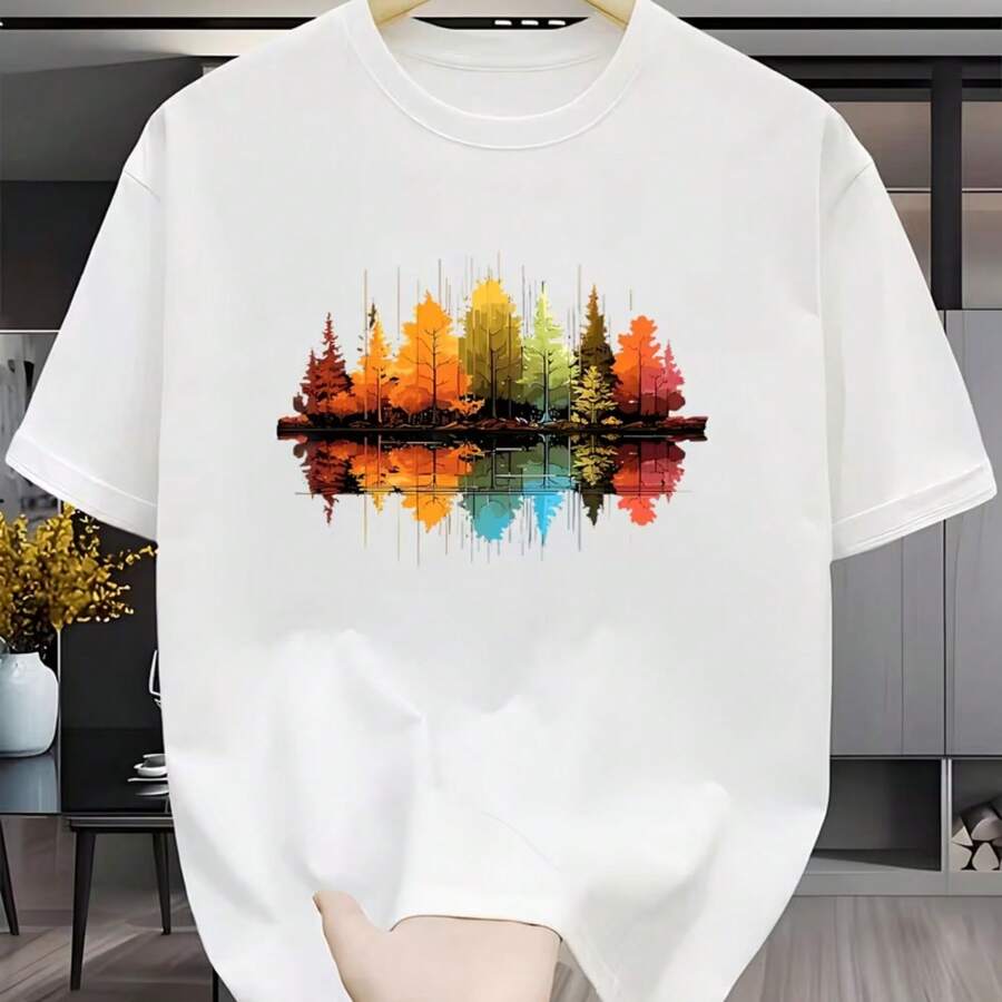 Printed T-Shirt For Men And Women - 白色 - 查看 1