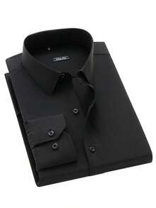 Camisa Social Manga Longa Masculina para Trabalho e Dia a Dia Leve e Confortável Verão - Preto - Visão 3