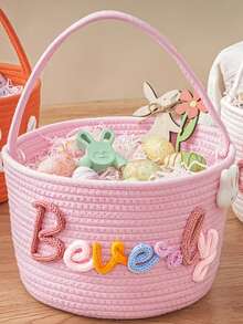 Una cesta de almacenamiento de cuerda de algodón personalizada, personalizable con un nombre, cesta de almacenamiento de juguetes, para recién nacidos, Pascua, cumpleaños, familias con mascotas, bautizos, adecuada para almacenar ropa de niños, artículos varios, juguetes y como pieza decorativa para una habitación infantil. - Multicolor - Ver 11