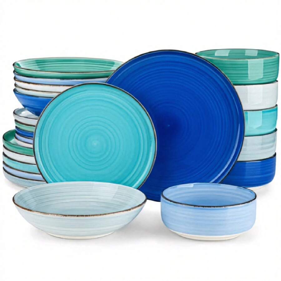 Set da pranzo - 24 pz - Blu (per 6 persone)-Rotondo - Visualizzare 1