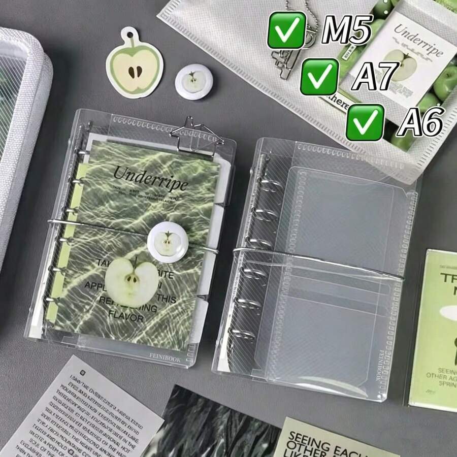 FEINIBOOK 1 cuốn sổ tay bìa rời trong suốt khổ A6/A7/M5, gấp 3 lần, có thể dán sticker, gấp chéo, dễ mang theo, bìa tự thiết kế, ruột sổ có thể tháo rời và thay thế, sổ kế hoạch học sinh/văn phòng, sổ tay đa chức năng. - Tạp chí - Xem 1