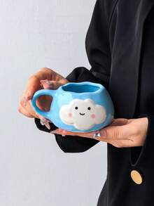 1pc Cute Cloud & Smiling Face Mug, Korean Ins Style Hand-Painted Adorable Ceramic Cup, Cloud Expression & Fashionable Lady Drinking Cup, Fun Cartoon Cute Coffee Mug, Tea Cup, Suitable For Home, Party, Birthday Gift, Souvenir - Multicolor - View 9