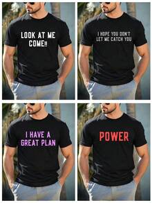 Men's Custom Black T-Shirt With Text - Enter Your Text/Blessing/Funny Message - Makes A Holiday Gift, Valentine's Day/Birthday/Anniversary Gift, Team Uniform, Party Outfit - Short Sleeve Crew Neck T-Shirt For Spring And Summer - 黑色 - 查看 2