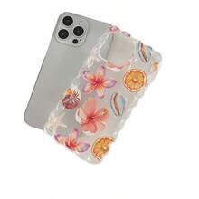 1pc Ocean Elements Starfish, Turtle, Jellyfish, Hibiscus, Coral, Dolphin Pattern Wave Knitted Floral Chain Silicone Shockproof Transparent Phone Case Compatible With IPhone 11/12/13/14/15 Pro Max - Multicolor - View 4