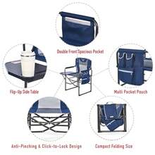 SUNNYFEEL Silla de Camping para Directores de Gran Tamaño, Sillas de Césped Plegables Portátiles para Adultos Resistente con Mesa Lateral, Bolsillo para Playa, Pesca, Picnic, Concierto, Tailgating - Azul - Ver 5
