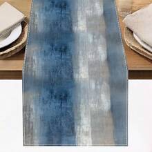 1pc Minimalist Blue-Gray Table Runner, Abstract Art Modern Home Decor, Suitable For Kitchen Dining Table Decoration, Elegant Tabletop Accessory - Multicolor - View 3