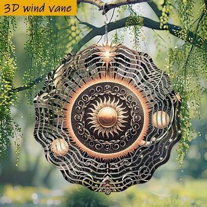 1 chiếc mặt trời vàng lấp lánh 3D, kích thước 10in*10in, có móc xoay, chong chóng gió tự làm 360°, quay bằng sức gió, dễ lắp đặt, thích hợp làm quà tặng Giáng sinh, Halloween và các dịp lễ khác (không bao gồm mặt dây chuyền), kiểu dáng ngẫu nhiên.
