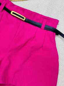 Women's Tailored High-Waisted Shorts + Belt With Gold Buckle - 玫紅色 - 查看 6