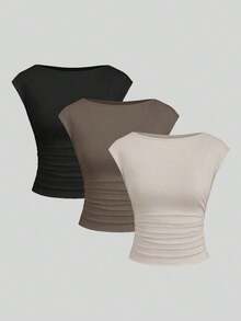 Set de 3 piezas Camiseta/Camiseta de manga corta ajustada, transpirable y que absorbe la humedad con espalda descubierta para mujeres - Multicolor 5 - Ver 8