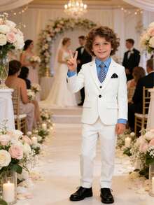 1 conjunto de terno formal para meninos: 1 blazer + 1 calça + 1 gravata, adequado para casamento, apresentação, festa e outras ocasiões formais - Branco - Ver 11