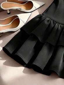 Vestido elegante sin mangas estilo francés, vestido mini con decoración de lazo rojo, adecuado para salidas diarias, citas, vacaciones - Negro - Ver 8