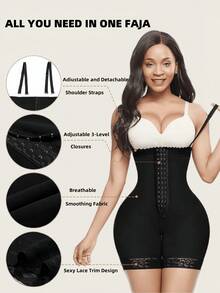 1 Piece Women's Adjustable Black Body Shaper Jumpsuit, Butt Lifter And Waist Slimmer, Suitable For Various Occasions And Activities - 黑色 - View 2