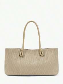 EFJE  Bolso de hombro para mujer, bolso hobo, de PU con relieve tejido, bolso tejido, de moda, elegante, sencillo, personalizado, versátil, clásico, para ir al trabajo, la oficina, citas, uso diario, compras, tomar el té por la tarde - Negro - Ver 7
