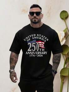 Big And Tall Mens Shirts 180G Cotton Short Sleeve Shirt 250th Anniversary Patriotic Theme Print Vintage Numbers And Design American Celebration Daily Casual Top GOHS - màu đen - Xem 1