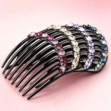 1pc Premium Crystal Rhinestone 9-Tooth Hair Comb, Bangs Hair Clip, Hair Accessory,Travel,Birthday - Purple - View 3
