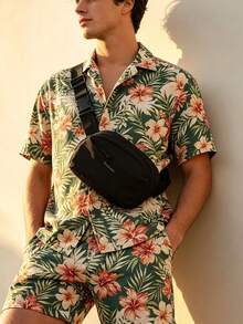 简约百搭男士胸包，多功能单肩斜挎腰包，轻便尼龙面料迷你手机袋，休闲时尚胸包，适合旅行、街头、运动等场合。 - 黑色 - 查看 5