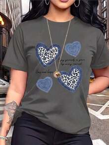 Nueva camiseta de manga corta con cuello redondo para mujeres, diseño primavera-verano, con estampado moderno y minimalista de flores que combina perfectamente, transpirable y absorbe la sudoración. Envío directo desde nuestro almacén local, modelo para parejas, ideal para llevar en pareja. - Gris Oscuro - Ver 2
