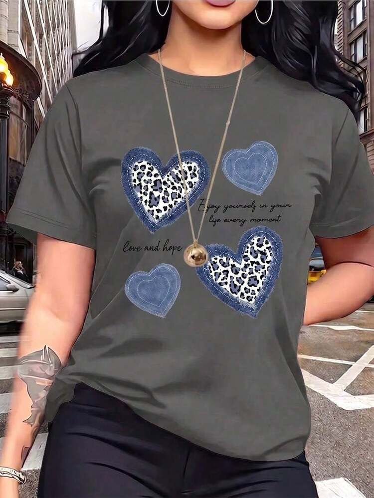 New Short-Sleeved, Crew-Neck T-Shirt For Women, Spring/Summer Design, With A Modern And Minimalist Floral Print That's Both Stylish And Breathable, Wicking Away Sweat. Direct Shipping From Our Local Warehouse. Couple's Style, Perfect For Wearing Together. - Dark Grey - View 2