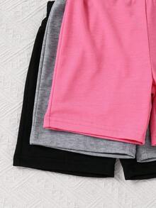Set de 3 pantalones cortos con patrón de corazón sencillo para niña joven - Multicolor - Ver 3