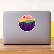 1 pièce Autocollant vinyle de montagne arc-en-ciel, décalcomanie paysage coucher de soleil coloré et silhouette de forêt, style nature extérieure, imperméable, pour ordinateur portable, bouteille d'eau, cahier, journal, coque de téléphone, tasse et décoration de planner - S2144 - Voir 9