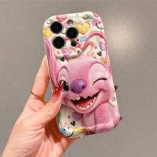 Disney Lilo & Stitch Phone Case, Official Angel Character Design, Winking Angel In Soft Pink Plush Texture On A Whimsical Heart And  Face Background Protective Cover. Compatible With IPhone 17, 16, 15, 14, 13, 12, 11 Pro Series, Featuring The Beloved Pink Alien Surrounded By Colorful Hearts And Cheerful Details, Perfect For Angel Fans And Disney Lovers To Show Their Love For The Cute Character, Ideal For Birthdays, Holidays, Anniversaries, Graduation Gifts, Or Any Special Occasion To Surprise Family, Friends, Classmates, And Loved Ones. - 白色 - 查看 3