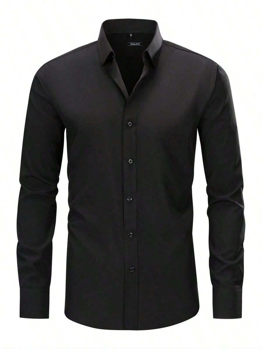 Camisa Social Manga Longa Masculina para Trabalho e Dia a Dia Leve e Confortável Verão - Preto - Visão 1