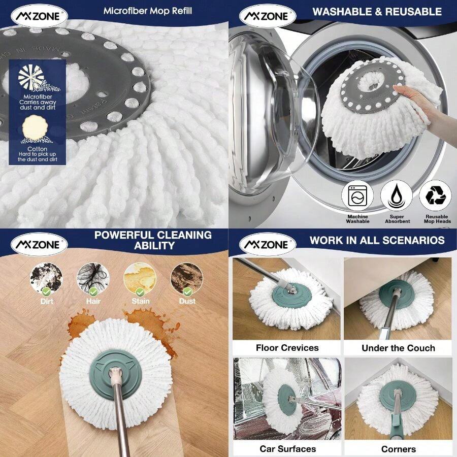 4 Premium Mop Heads Refills, Compatible Spin Magic Mop Fits 6.3 Standard Round Spin Mop Heads Microfiber, Inner Hole 2.5'' Only - Washable, White - 4 cái (Gói 1) - Xem 1