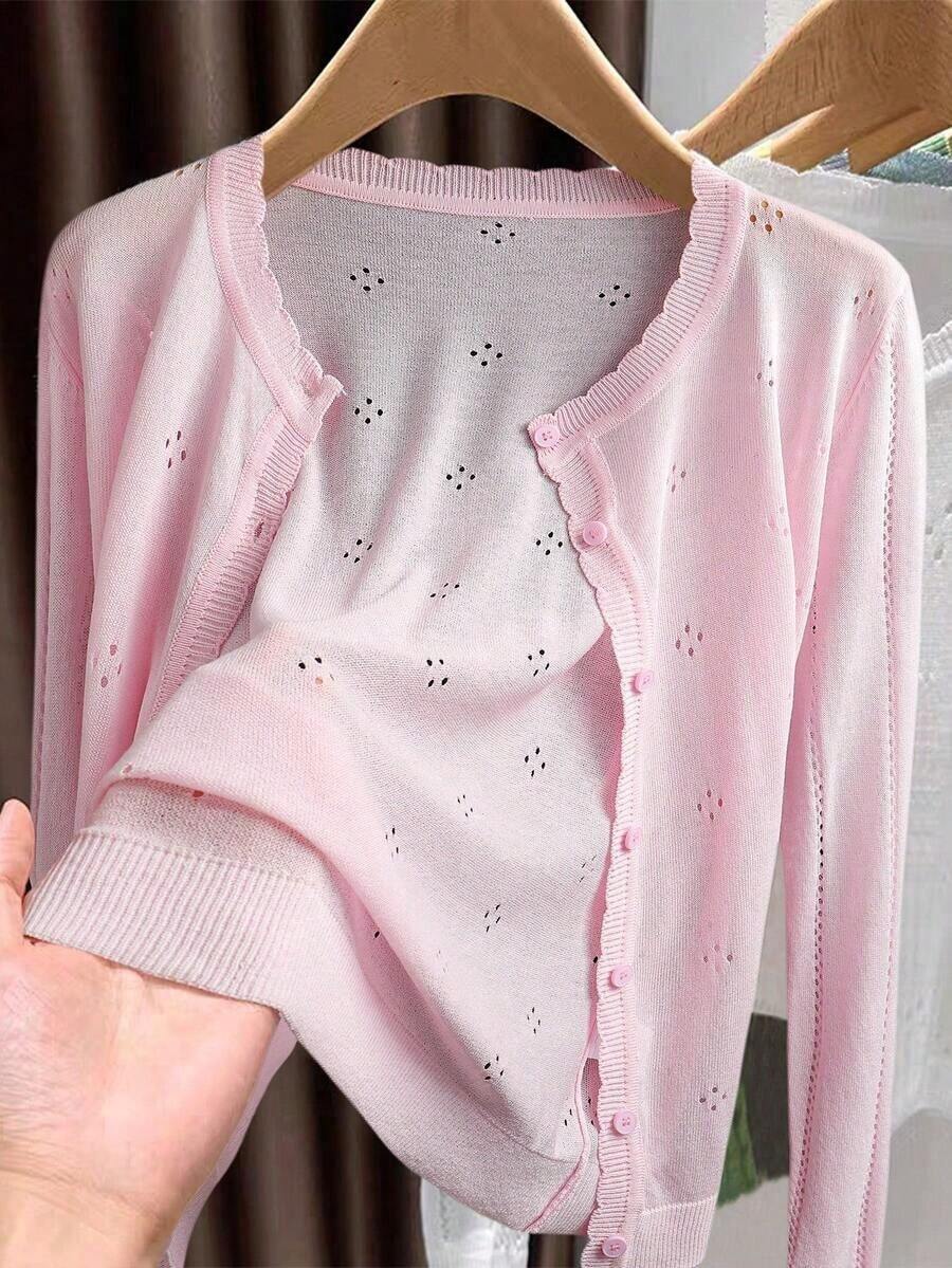 Cárdigan de punto ligero para mujer, de manga larga, informal y transpirable, para primavera/verano - Rosa - Ver 1
