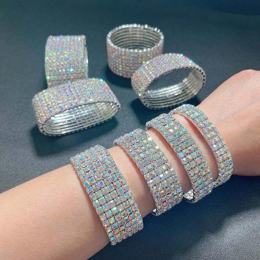 时尚优雅的多排彩色水晶串珠弹力手链，适合女士婚礼、派对、日常佩戴、度假、节日礼物 - 水鑽彈力手鐲 - 查看 1